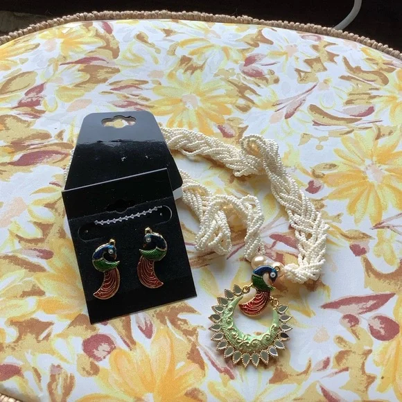 Peacock Pendant Necklace Set with Earrings - Picture 2 of 13